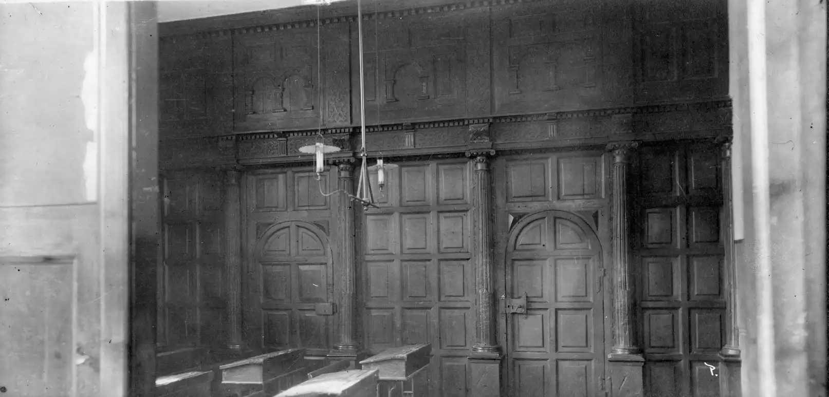 The oak screen in the original schoolroom